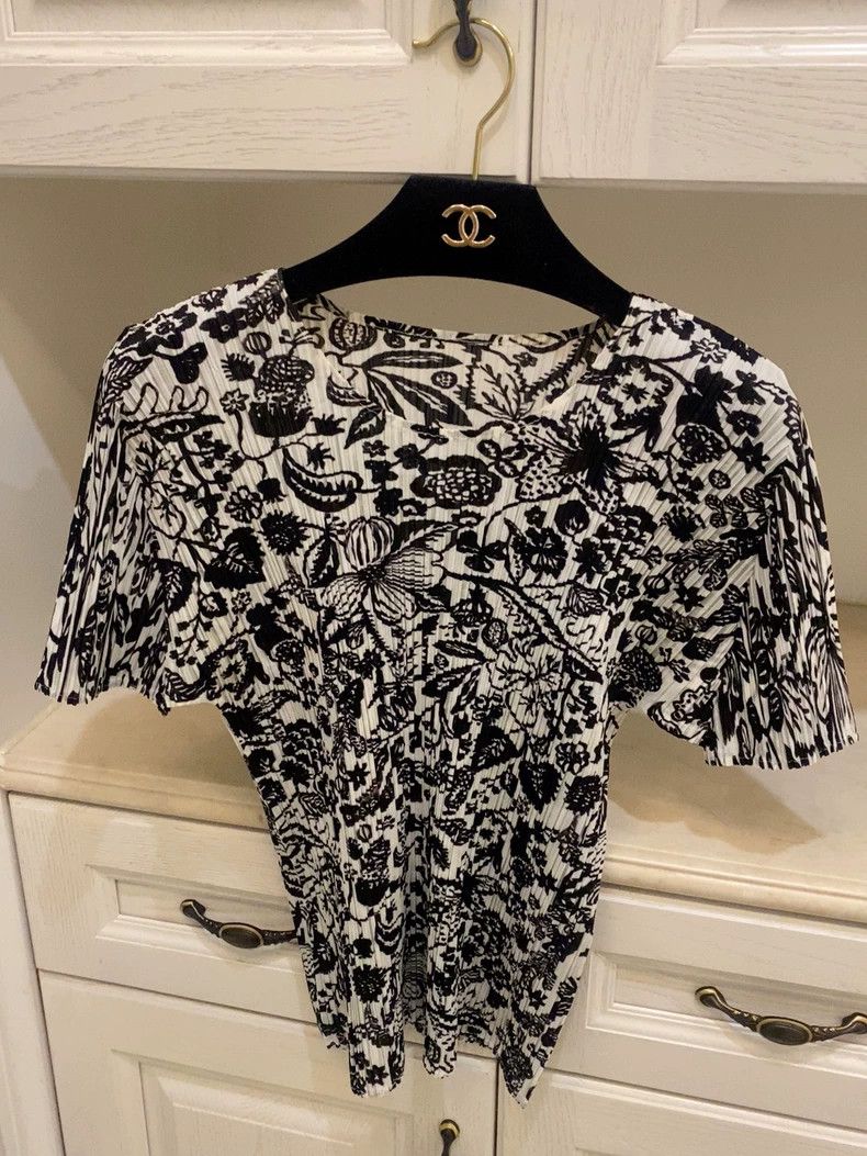 Issey Miyake Stylish Black and White Floral Top Size US M / EU 48-50 / 2 - 7 Thumbnail