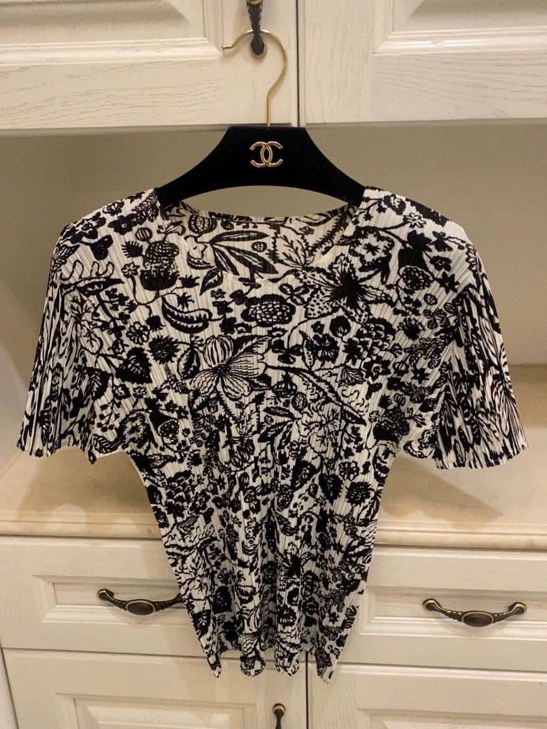 Issey Miyake Stylish Black and White Floral Top Size US M / EU 48-50 / 2 - 2 Thumbnail