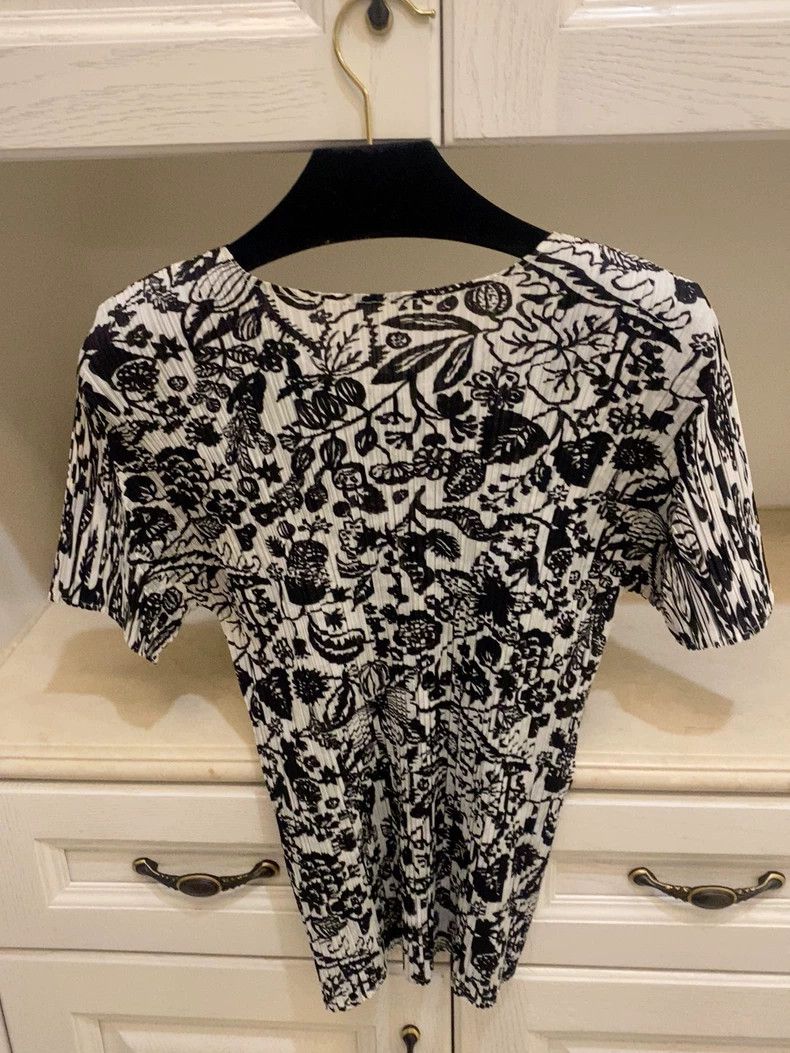 Issey Miyake Stylish Black and White Floral Top Size US M / EU 48-50 / 2 - 3 Thumbnail