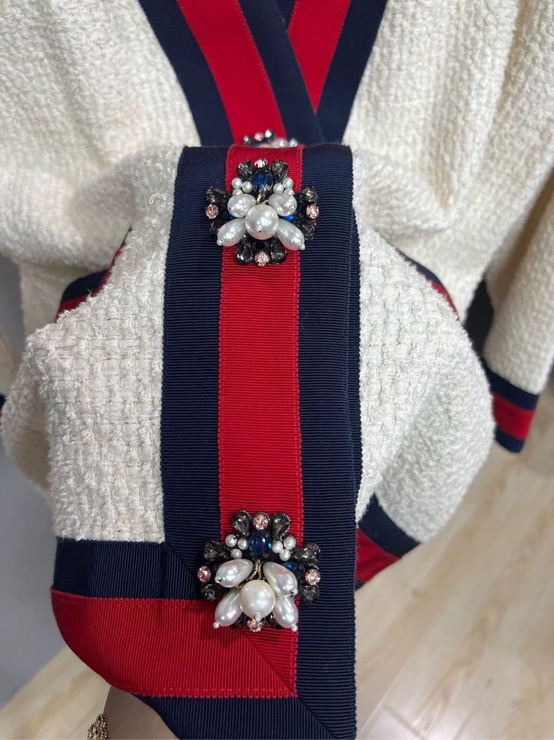 Gucci Gucci Red White Striped Tweed Cardigan Size US S / EU 44-46 / 1 - 3 Thumbnail