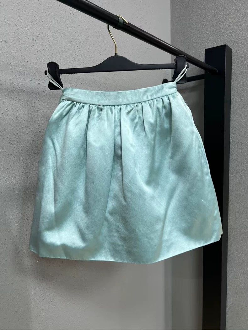 Prada MiuMiu Blue Silk Lace Bow Skirt Size US 36 / EU 52 - 2 Thumbnail