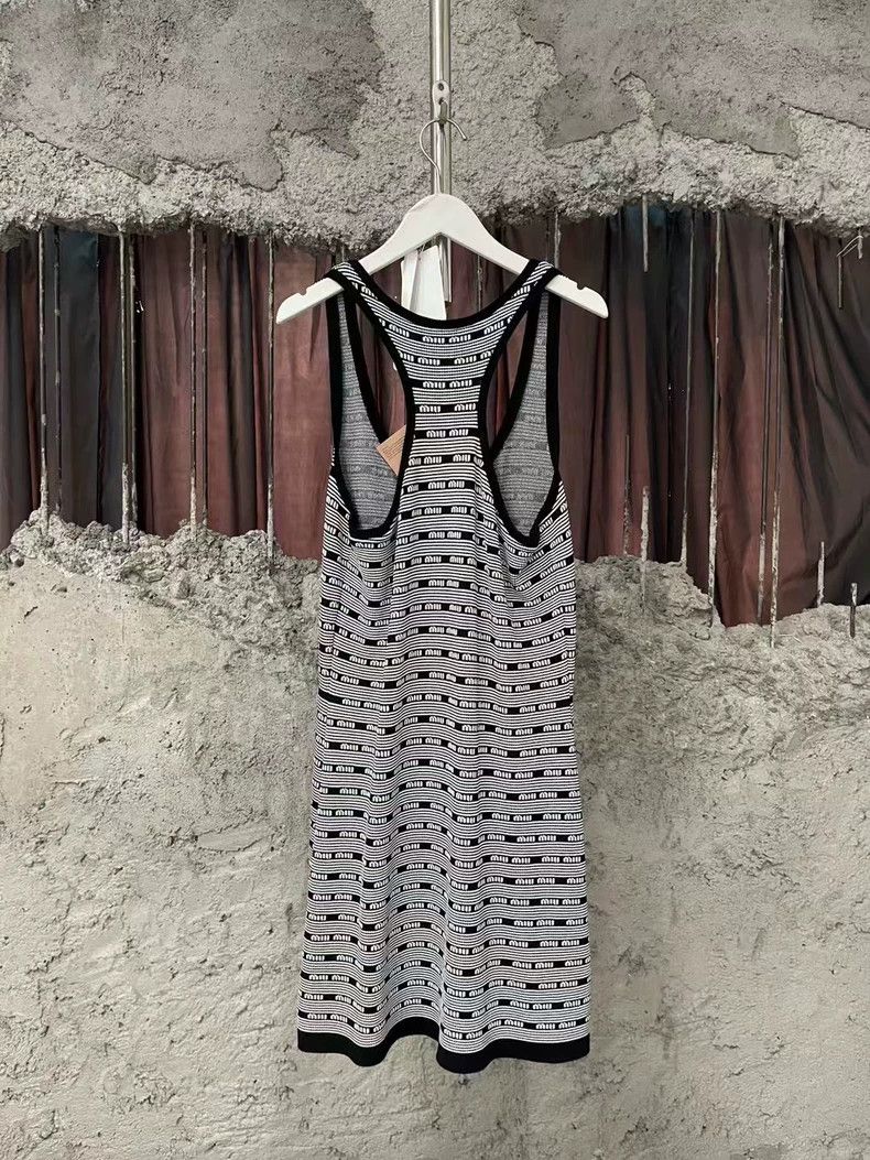 MiuMiu Black and White Striped Tank Dress
