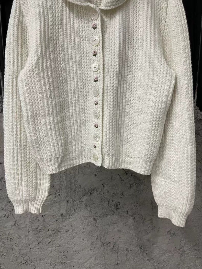 Prada Miu Miu Floral Knit Cardigan with Peter Pan Collar Size US M / EU 48-50 / 2 - 4 Thumbnail