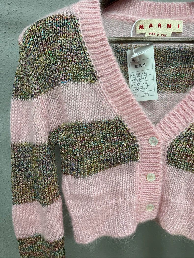 Marni Marni Pink Sequined Striped Knit Cardigan Size US M / EU 48-50 / 2 - 3 Thumbnail