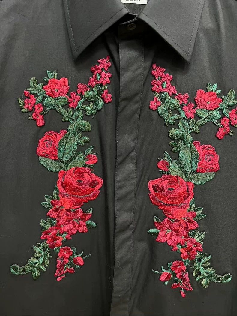 Dolce & Gabbana Dolce&Gabbana Embroidered Black Shirt with Roses Size US M / EU 48-50 / 2 - 3 Thumbnail
