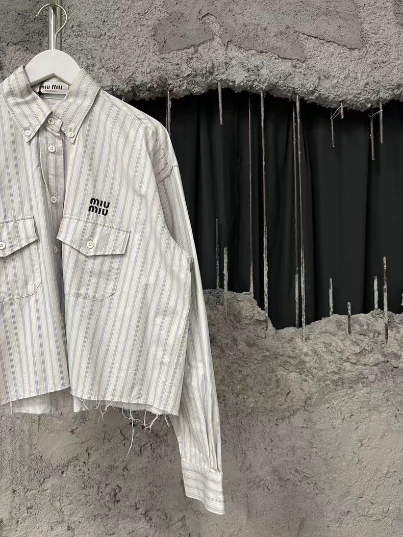Prada MiuMiu Striped Tassel Short Sleeve Shirt Size US M / EU 48-50 / 2 - 4 Thumbnail