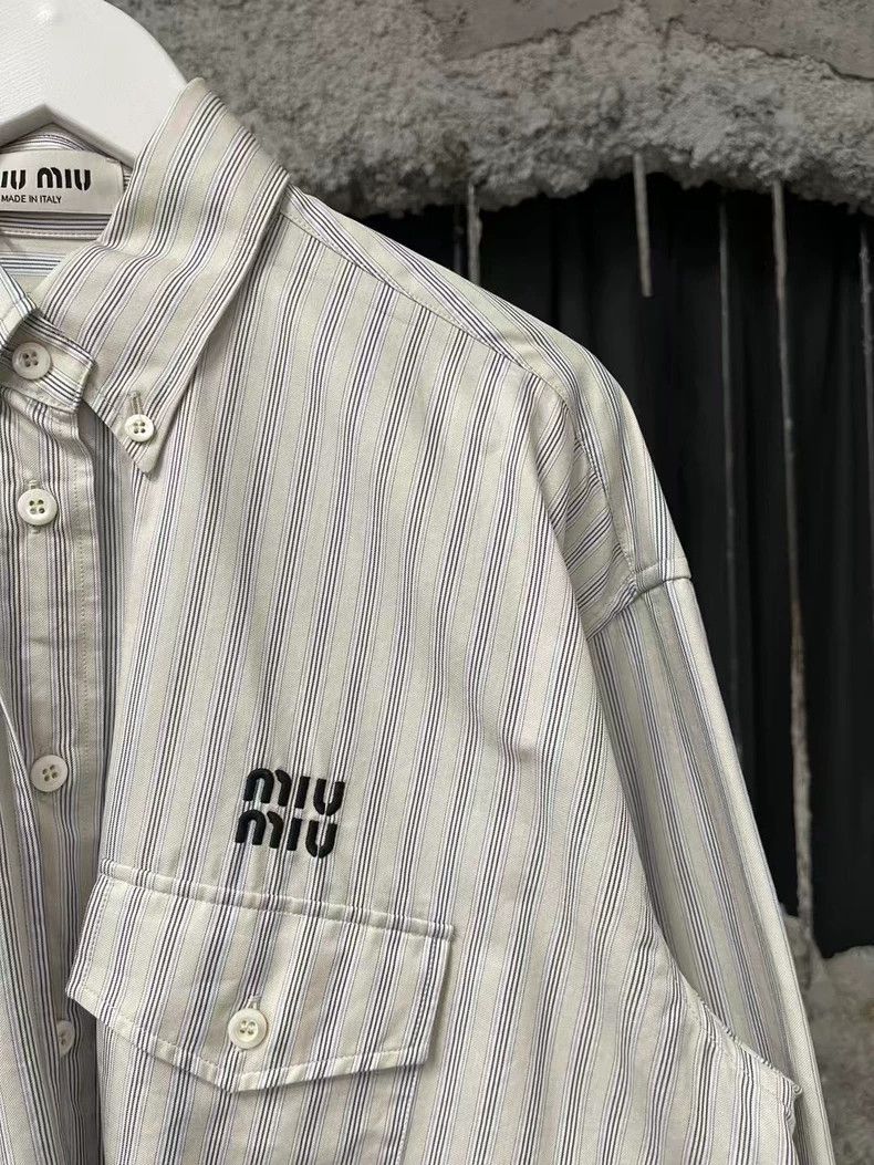 Prada MiuMiu Striped Tassel Short Sleeve Shirt Size US M / EU 48-50 / 2 - 5 Thumbnail