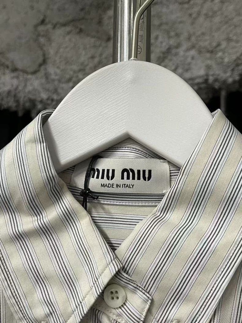 Prada MiuMiu Striped Tassel Short Sleeve Shirt Size US M / EU 48-50 / 2 - 6 Thumbnail