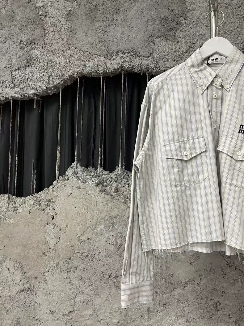 Prada MiuMiu Striped Tassel Short Sleeve Shirt Size US M / EU 48-50 / 2 - 3 Thumbnail