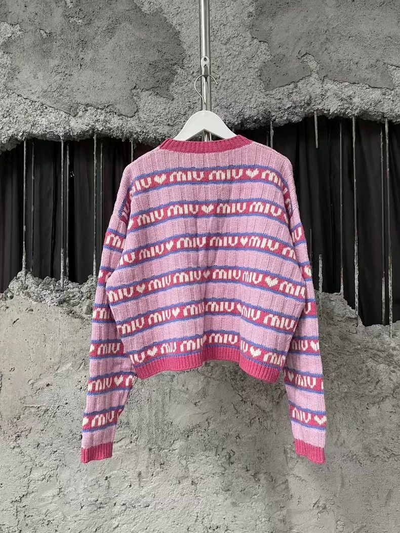 Prada Miu Miu Pink Striped Heart Logo Sweater Size US M / EU 48-50 / 2 - 2 Thumbnail