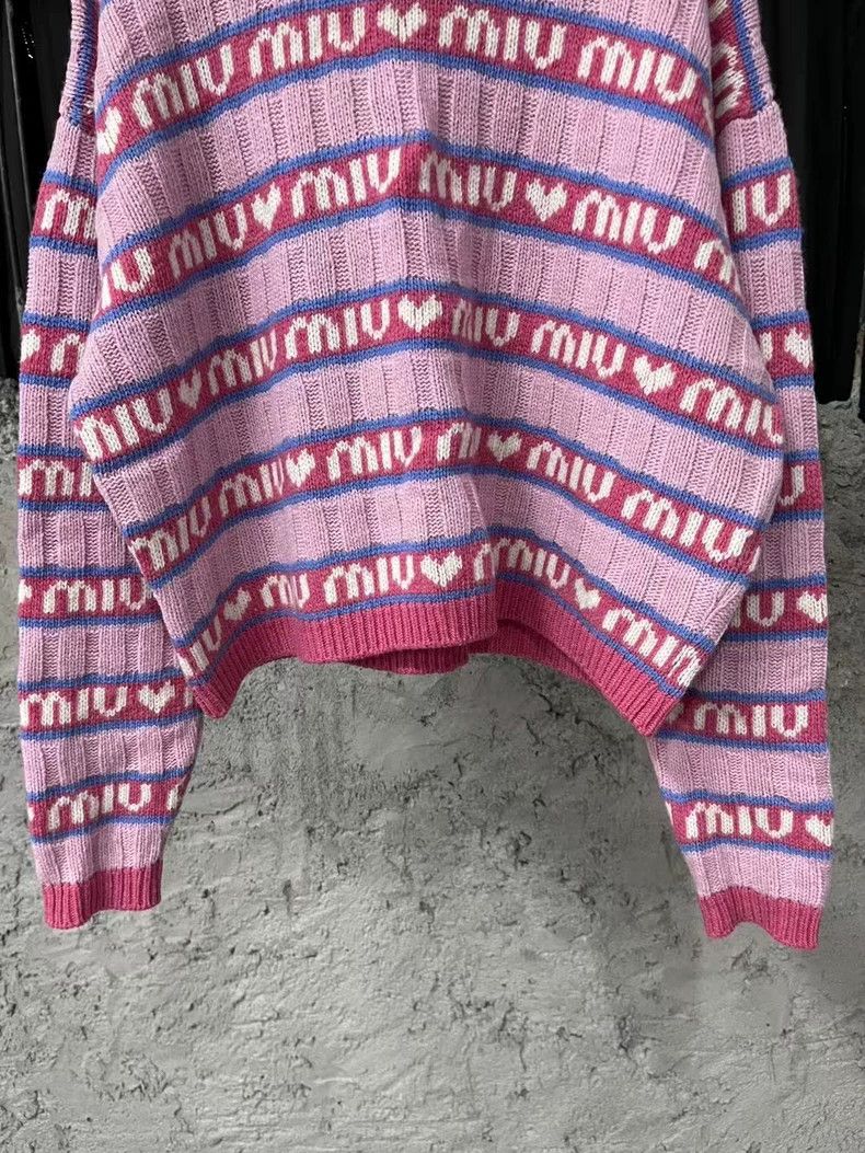 Prada Miu Miu Pink Striped Heart Logo Sweater Size US M / EU 48-50 / 2 - 4 Thumbnail