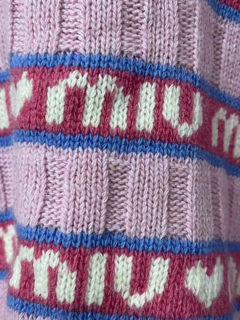 Prada Miu Miu Pink Striped Heart Logo Sweater Size US M / EU 48-50 / 2 - 5 Thumbnail