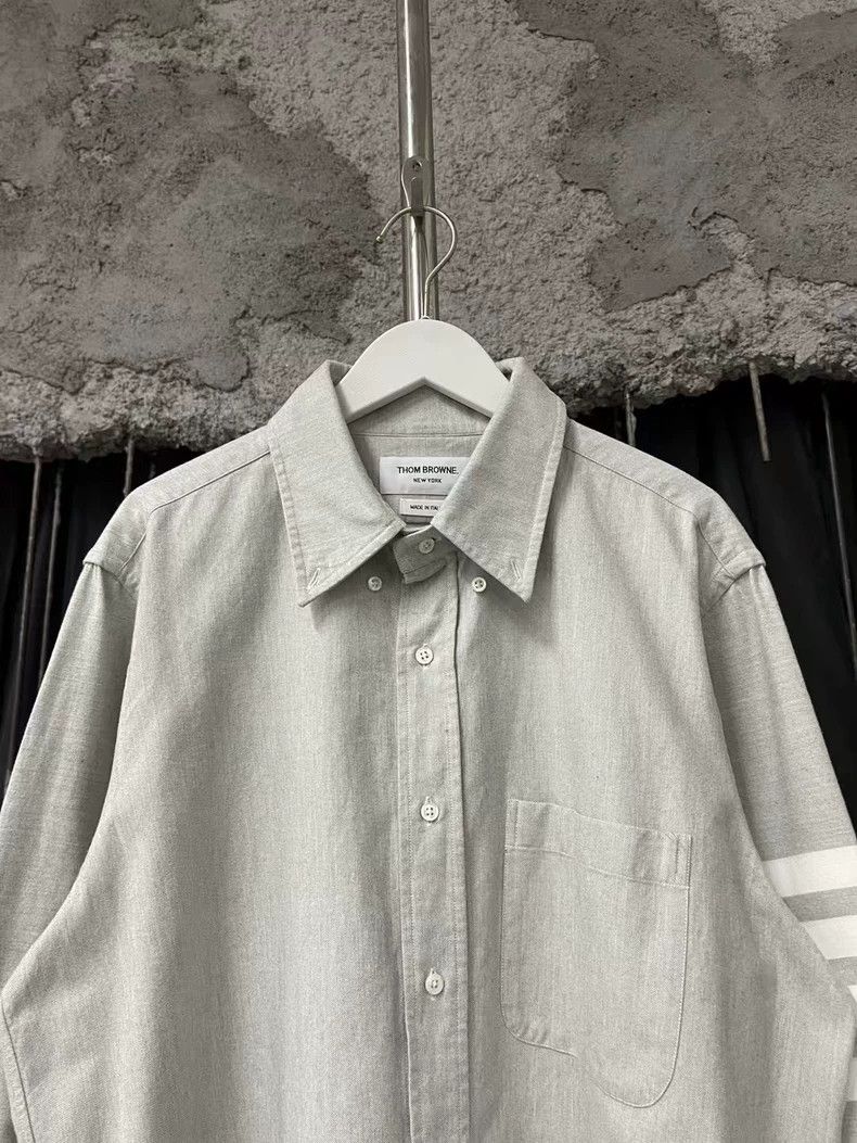 Thom Browne Thom Browne Gray and White Striped Shirt Size US M / EU 48-50 / 2 - 3 Thumbnail