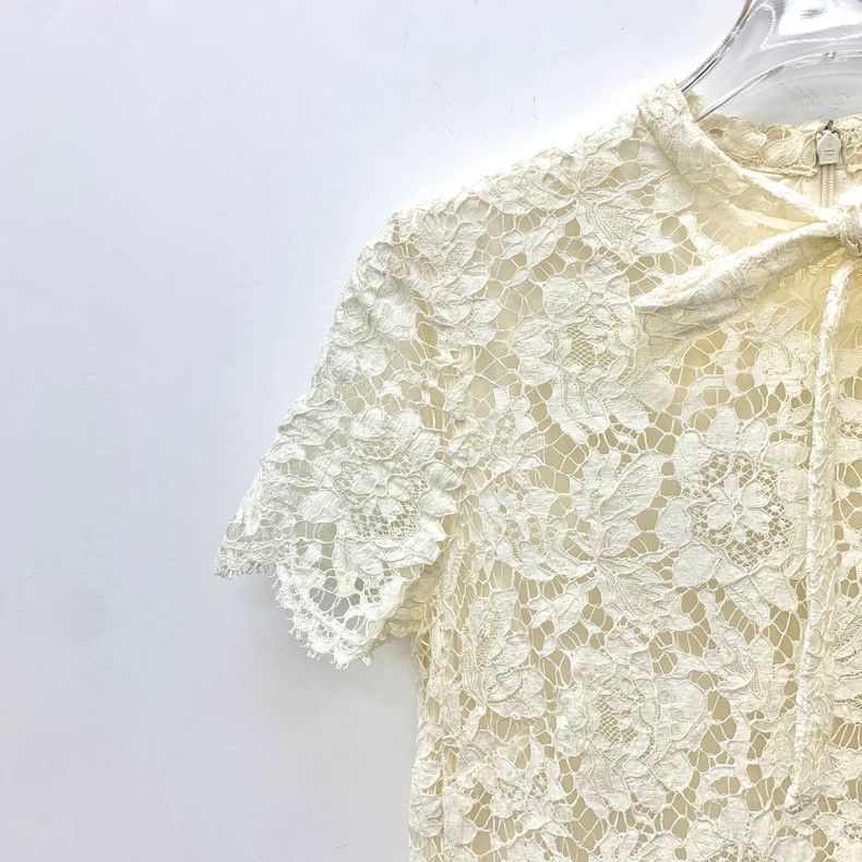 Valentino Valentino Beige Lace Short Sleeve Dress Size L / US 10 / IT 46 - 3 Thumbnail