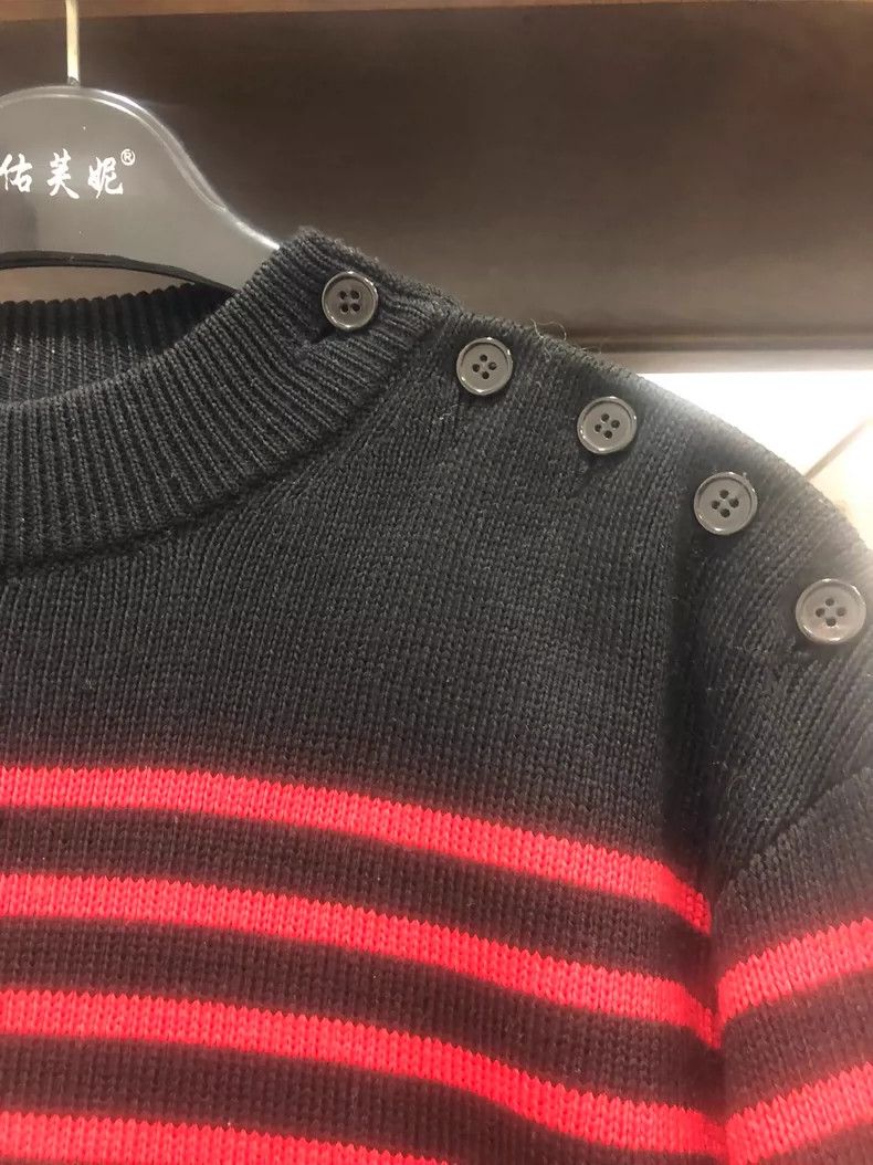 Saint Laurent Paris SLP Striped Sweater with Button Details Size US L / EU 52-54 / 3 - 3 Thumbnail
