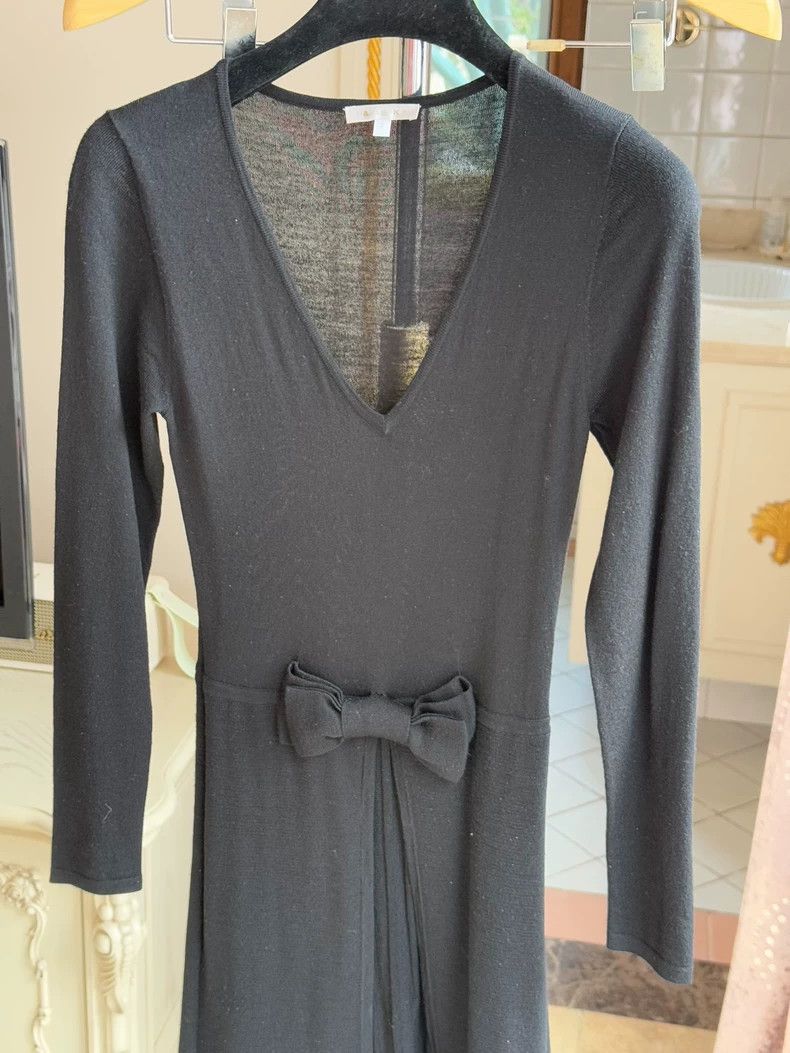 Celine Black Wool Dress with Bow Detail Size 34" / US 12 / IT 48 - 4 Thumbnail