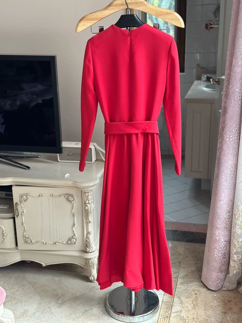 Dior Red Silk Wool Blend Dress by Dior Size US 36 / EU 52 - 3 Thumbnail