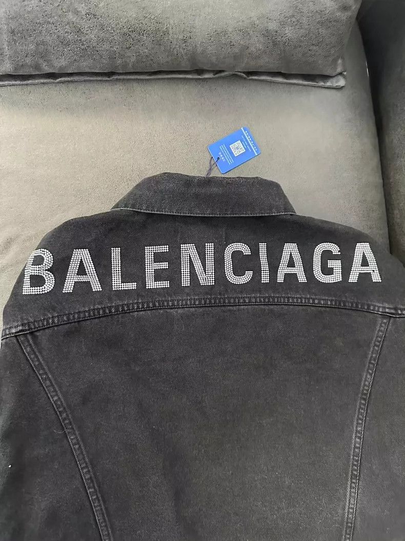 Balenciaga Balenciaga Black Crystal Denim Jacket Size US L / EU 52-54 / 3 - 3 Thumbnail