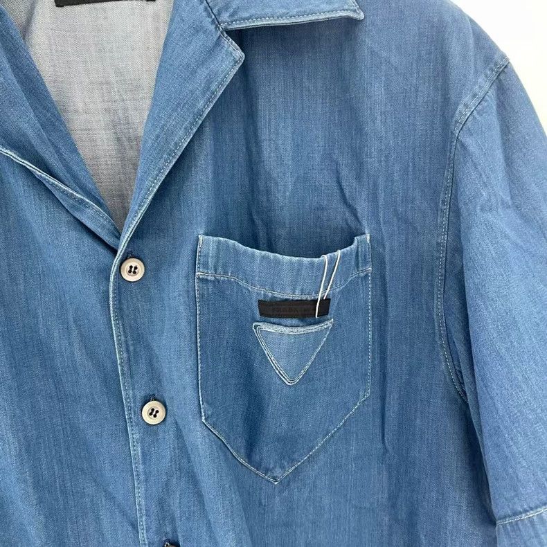 Prada Prada Logo Denim Short Sleeve Shirt-yf Size US XL / EU 56 / 4 - 3 Thumbnail