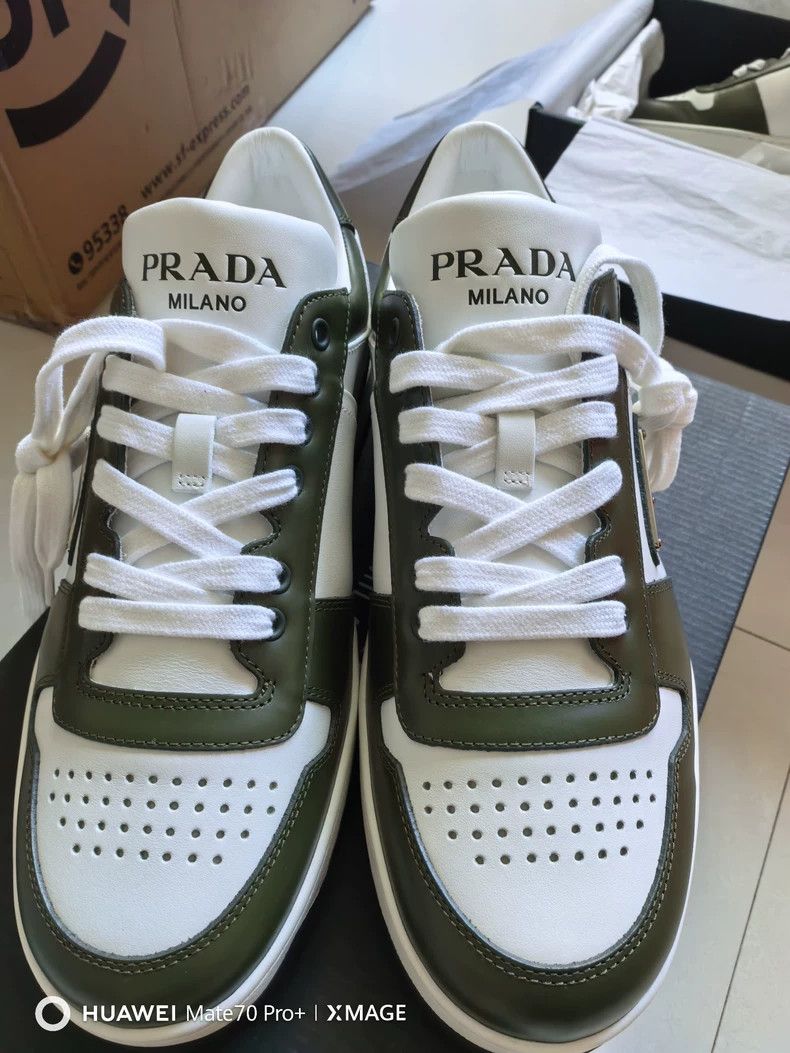Prada Prada Leather Low-Top Sneakers White Green-yf Size US 6.5 / EU 39-40 - 2 Thumbnail