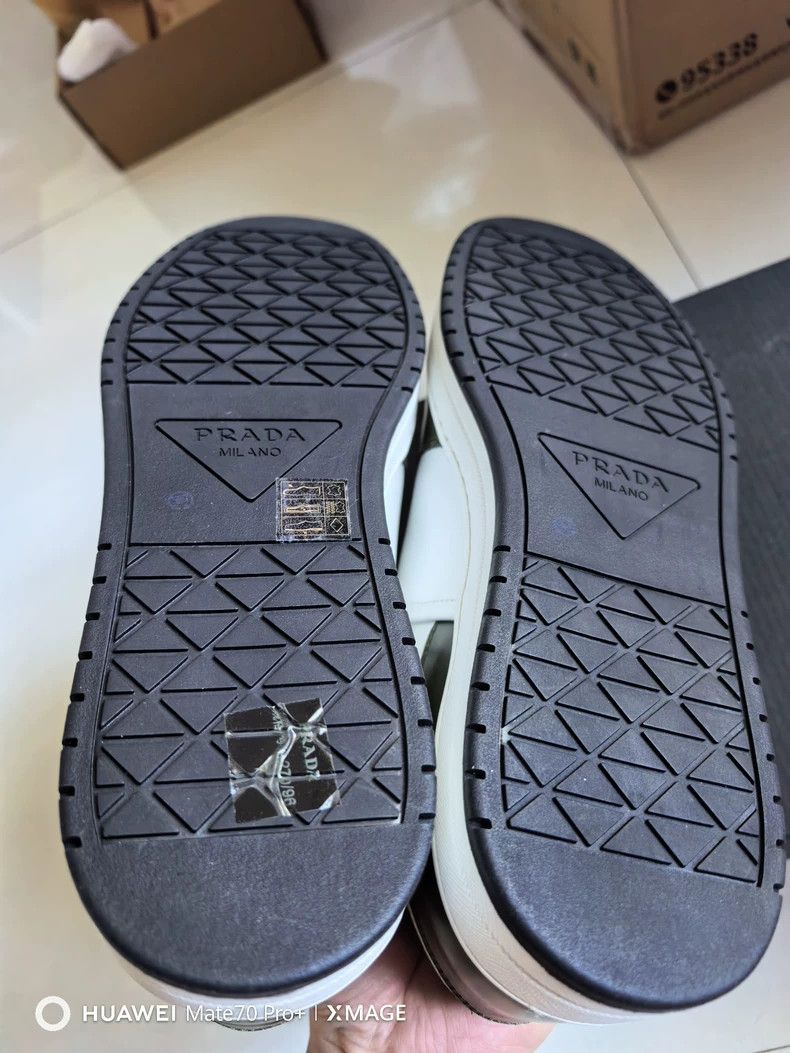 Prada Prada Leather Low-Top Sneakers White Green-yf Size US 6.5 / EU 39-40 - 4 Thumbnail