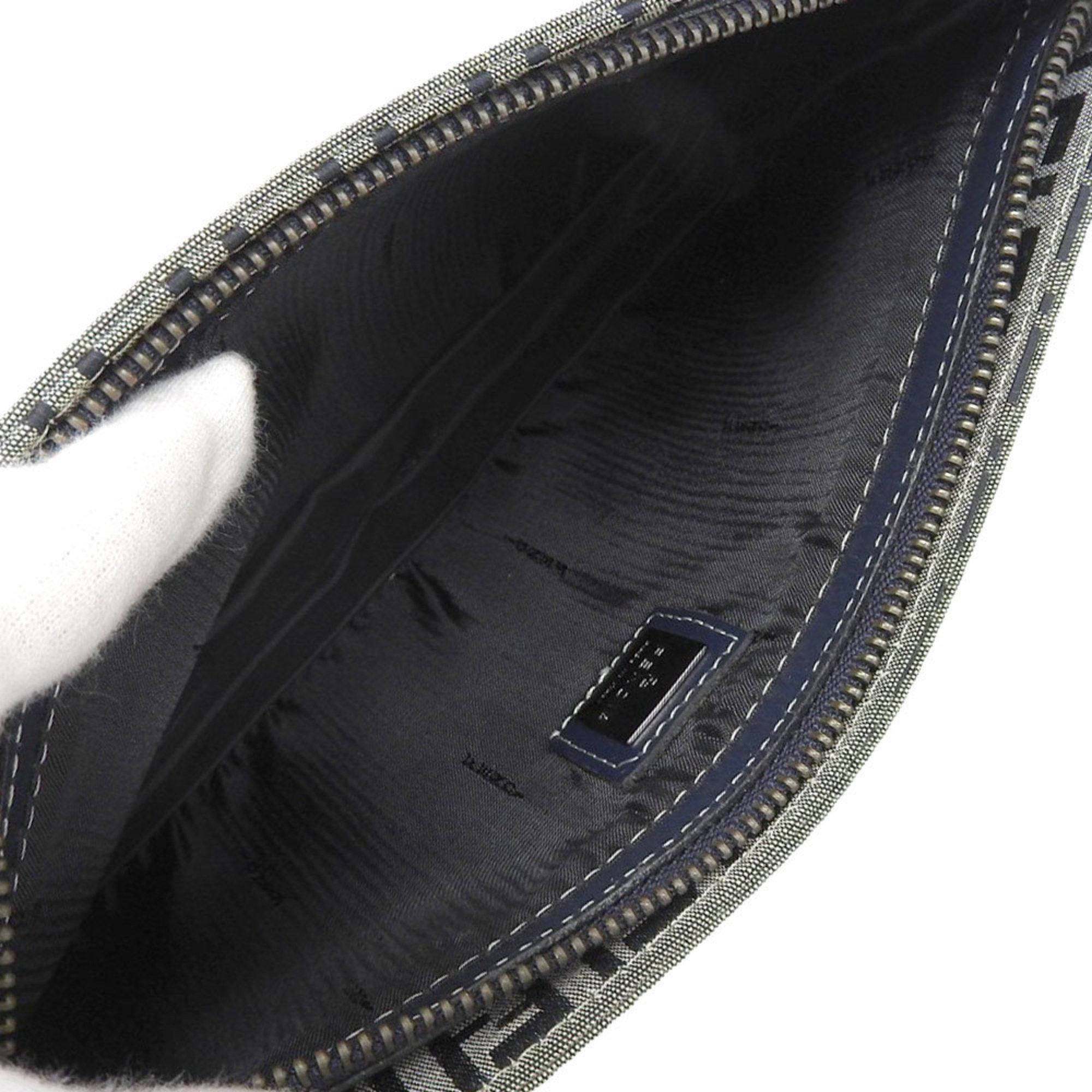 Fendi FENDI Zucchino Pouch 8BR042 Canvas x Leather Navy Zucca Pattern FF Size ONE SIZE - 3 Thumbnail