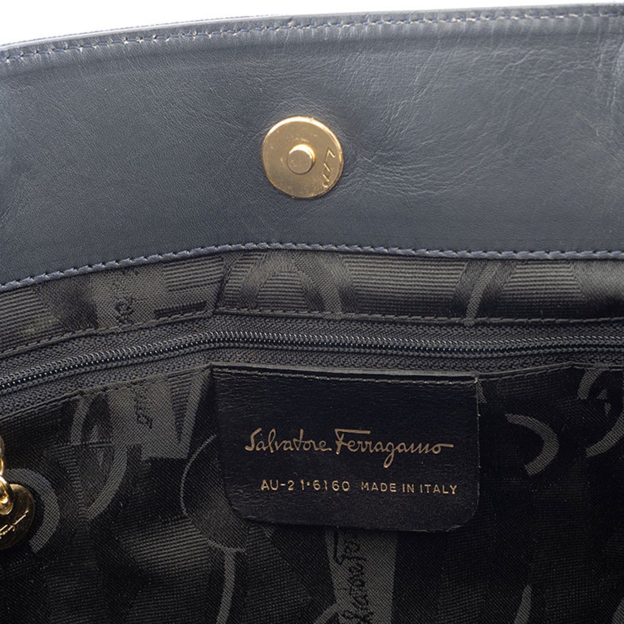 Salvatore Ferragamo Salvatore Ferragamo Vara Nylon Tote Navy Bag AU-21 6160 Leather Women's Size ONE SIZE - 8 Thumbnail