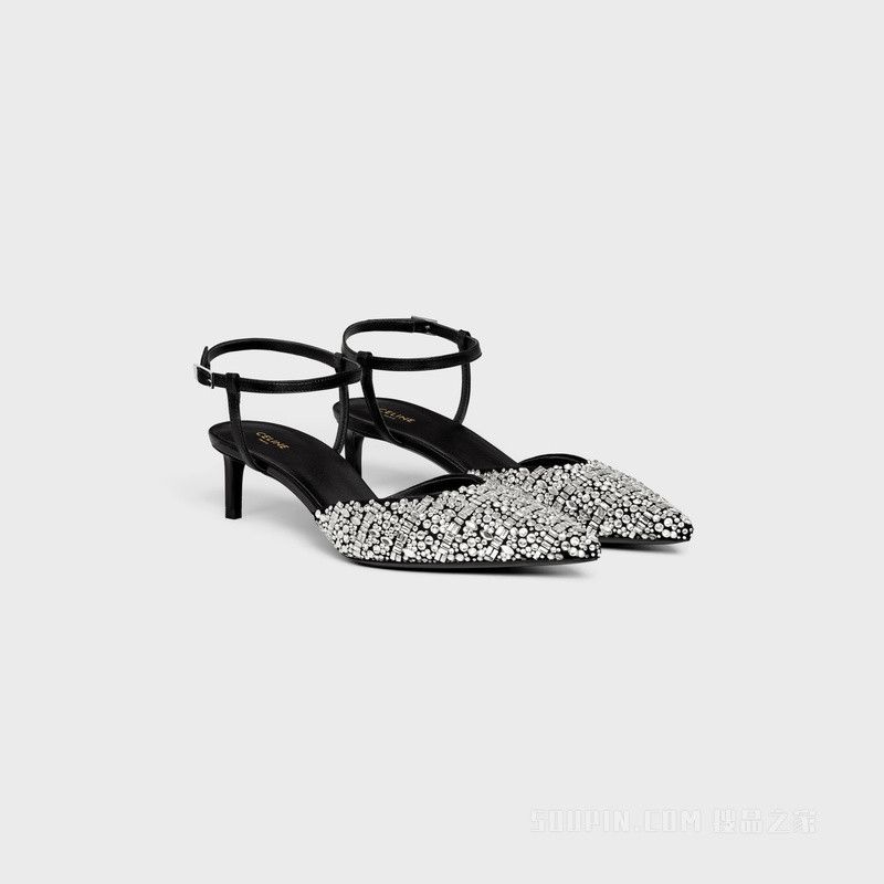 Celine kitten strap pump in suede goatskin with strass and calfskin Size US 7 / IT 37 - 2 Thumbnail