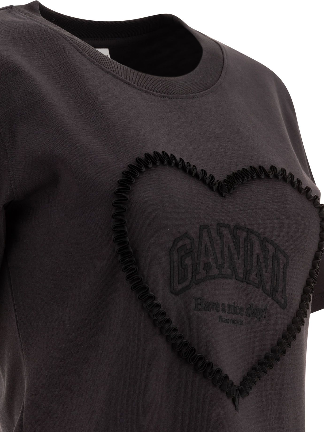Ganni Cotton T-Shirt With Logo Size XS / US 0-2 / IT 36-38 - 4 Thumbnail
