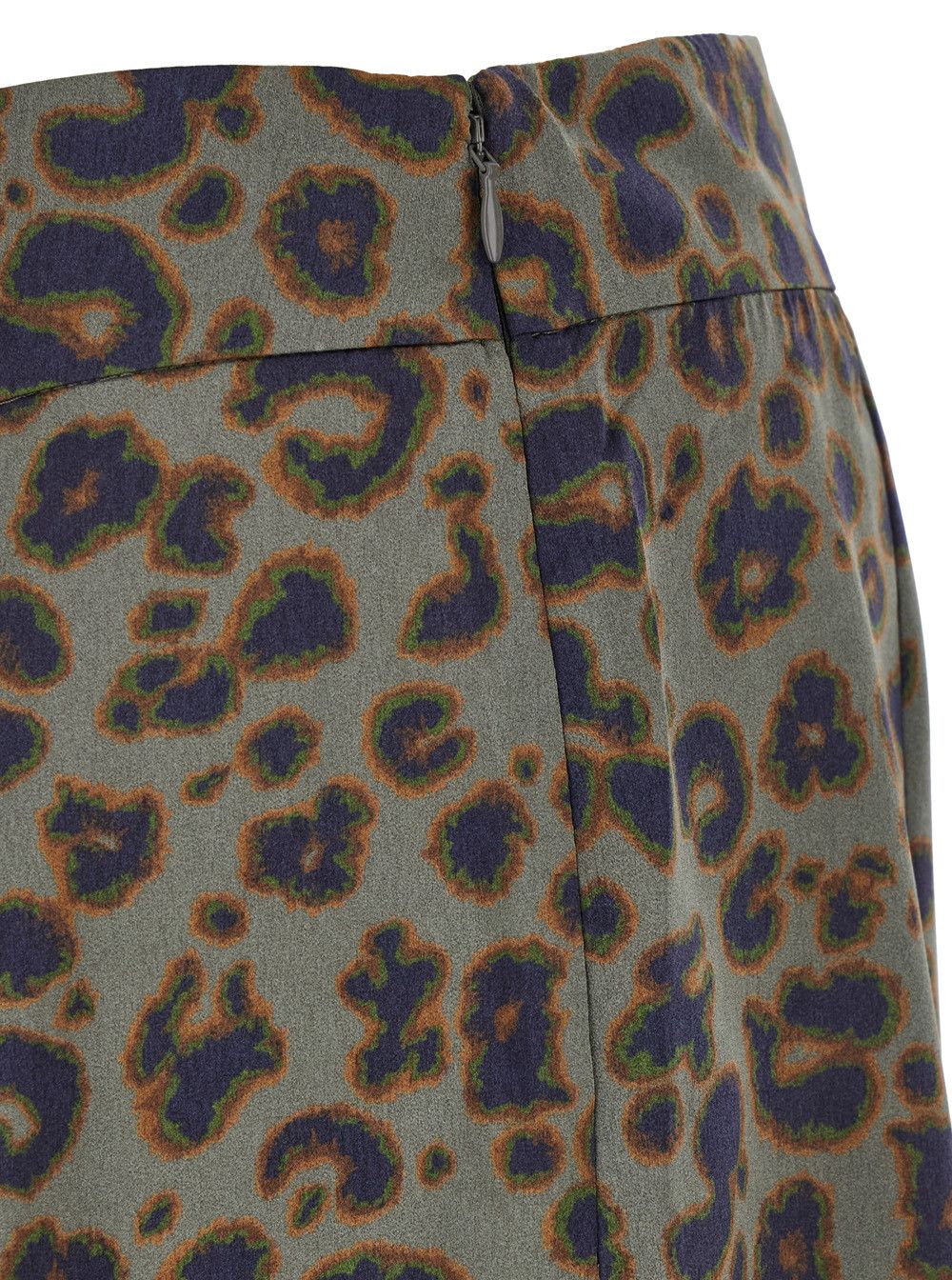 ba&sh 'Blaire' Green Long Skirt with All-Over Leopard Print in Tech Fabric Woman Size 34" / US 12 / IT 48 - 3 Thumbnail