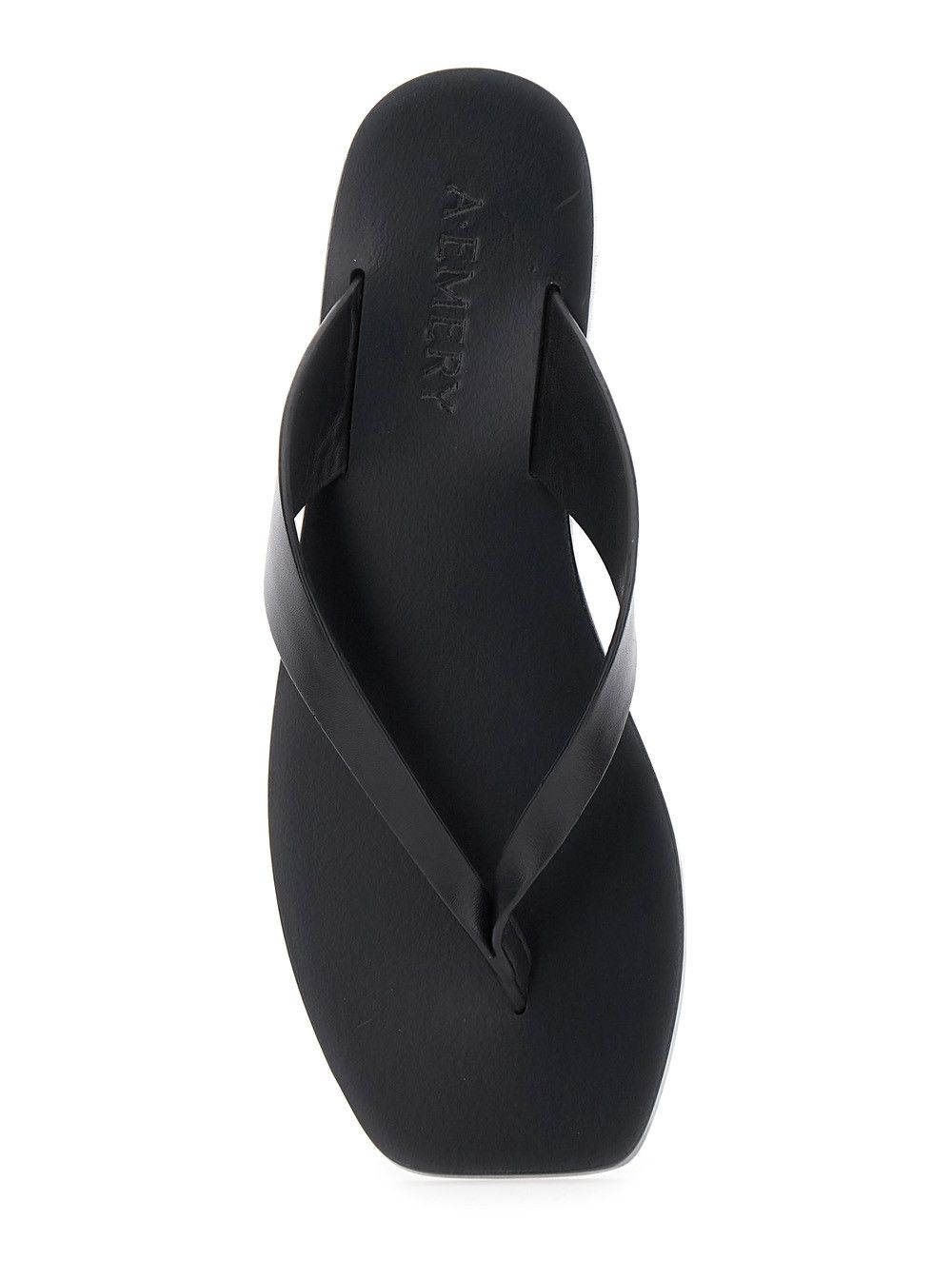 'Kinto' Black Sandals with Square Toe and Thong Design in Leather Woman