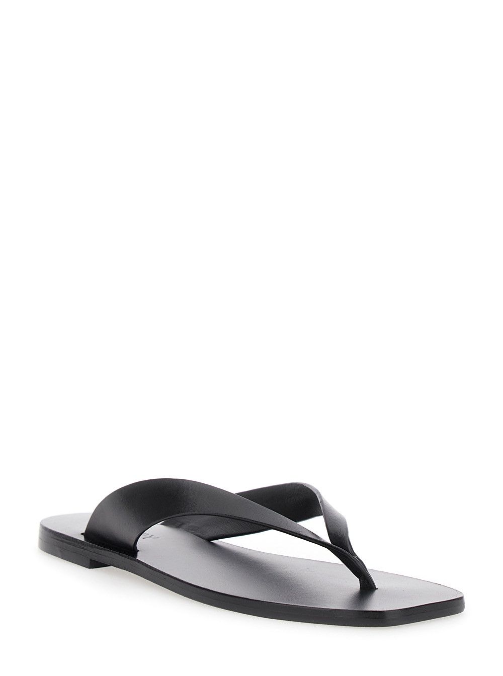 'Kinto' Black Sandals with Square Toe and Thong Design in Leather Woman