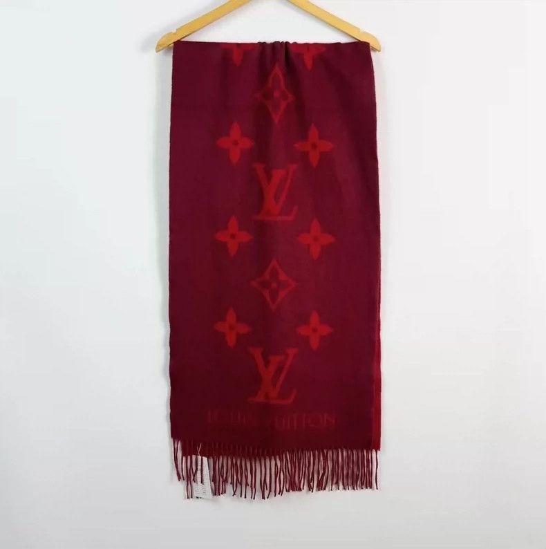 Louis Vuitton Red Cashmere Scarf with Logo Pattern-yf Size ONE SIZE - 3 Thumbnail