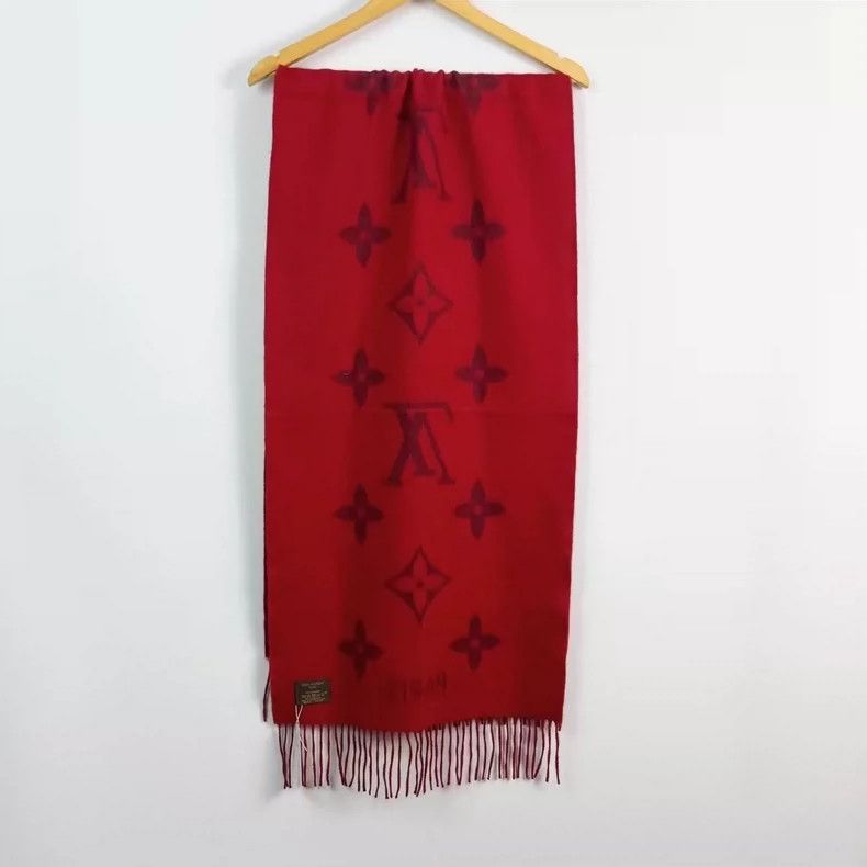 Louis Vuitton Red Cashmere Scarf with Logo Pattern-yf Size ONE SIZE - 2 Thumbnail