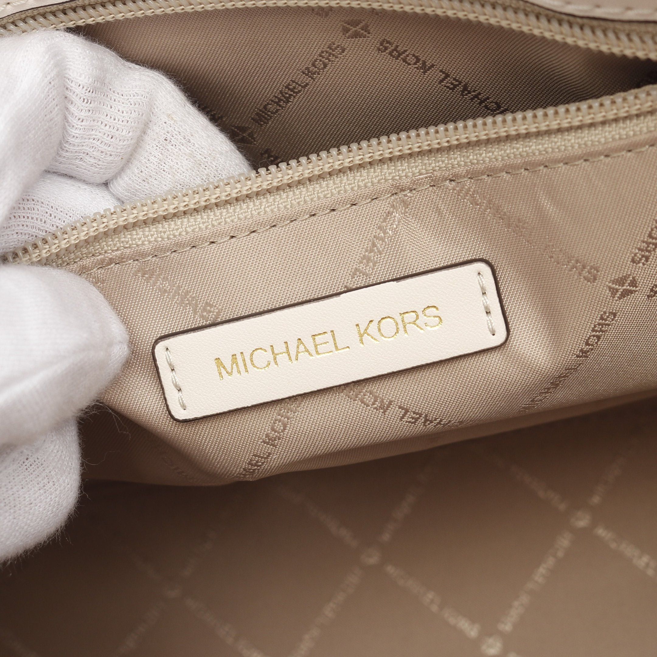 Michael Kors Michael Kors Reed · Centre Zip Belted Satchel Large Mk Signature Handbag Tote Bag Leather Ivory Brown Size ONE SIZE - 4 Thumbnail
