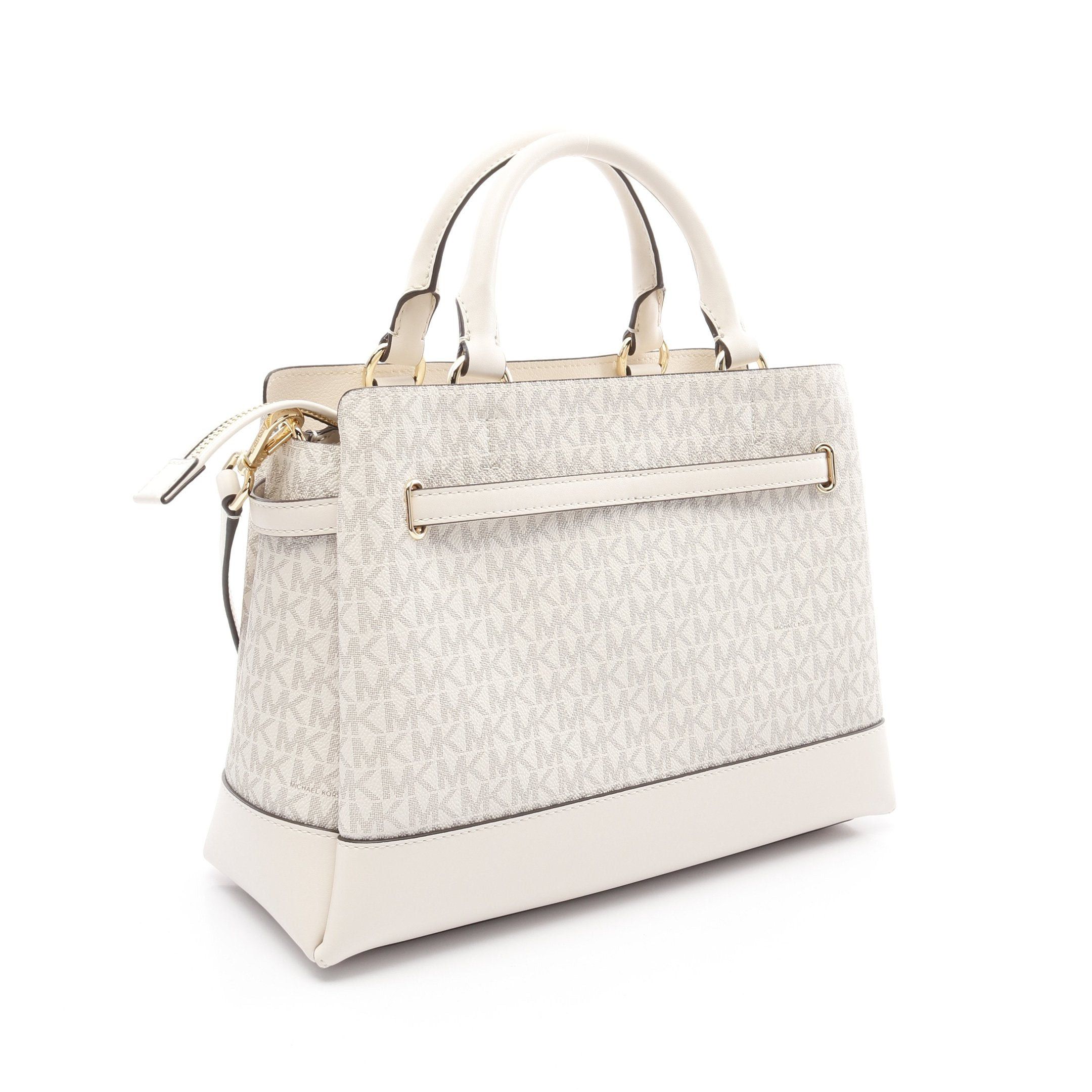 Michael Kors Michael Kors Reed · Centre Zip Belted Satchel Large Mk Signature Handbag Tote Bag Leather Ivory Brown Size ONE SIZE - 2 Thumbnail
