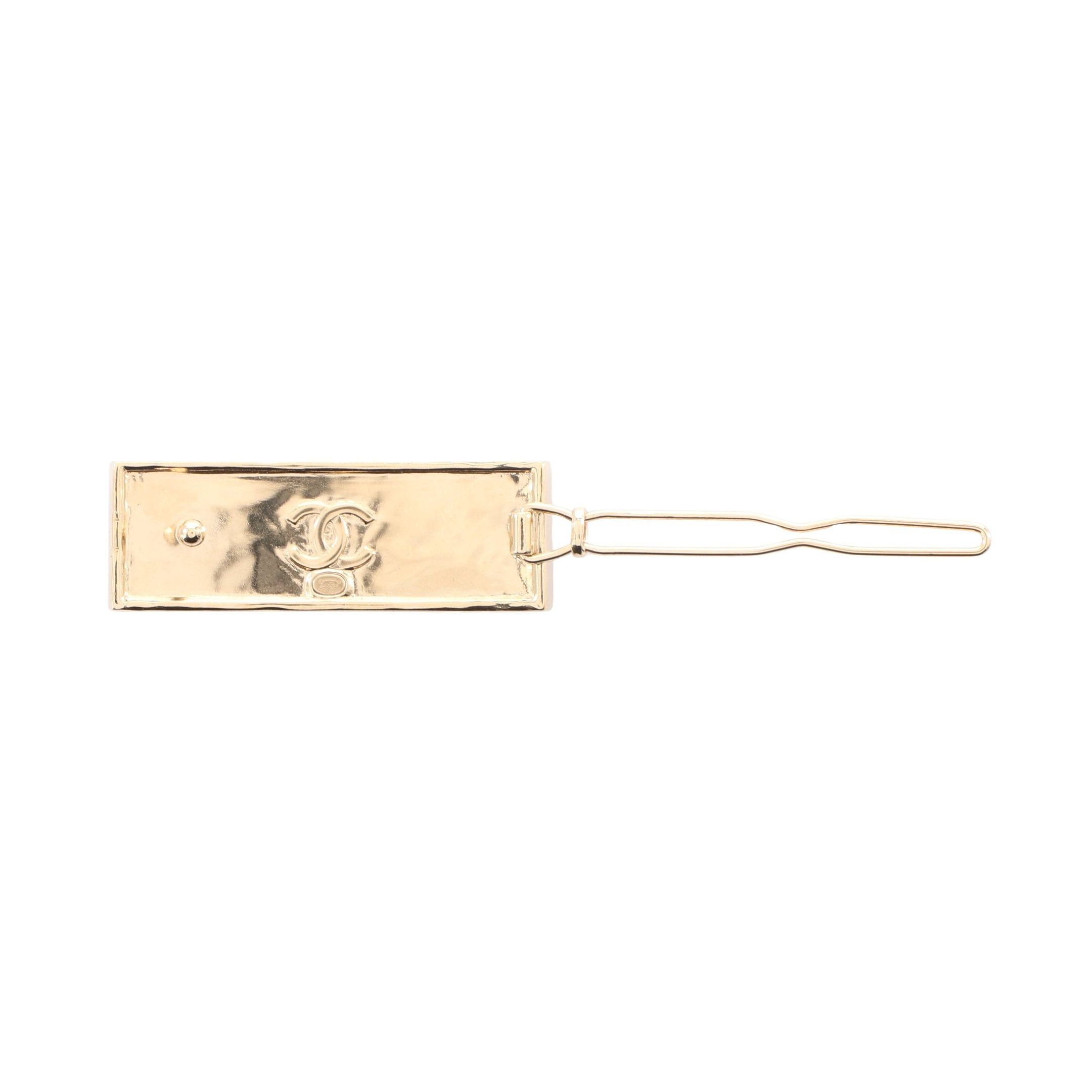 Chanel Chanel Logo Hair Clip Gp Leather Gold Black A23S Size ONE SIZE - 2 Thumbnail