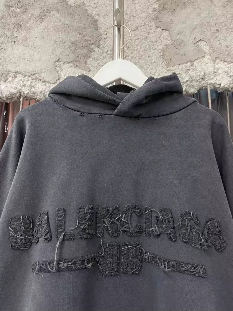 Balenciaga Balenciaga Black Gray Destroyed Hoodie-yf Size US S / EU 44-46 / 1 - 5 Thumbnail