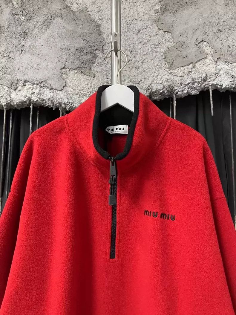 Miu Miu Miumiu Red Fleece Half-Zip Hoodie Jacket-yf Size US M / EU 48-50 / 2 - 3 Thumbnail
