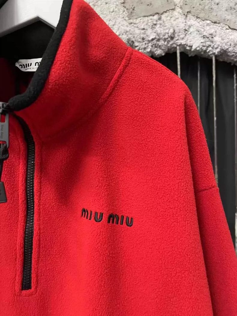 Miu Miu Miumiu Red Fleece Half-Zip Hoodie Jacket-yf Size US M / EU 48-50 / 2 - 5 Thumbnail