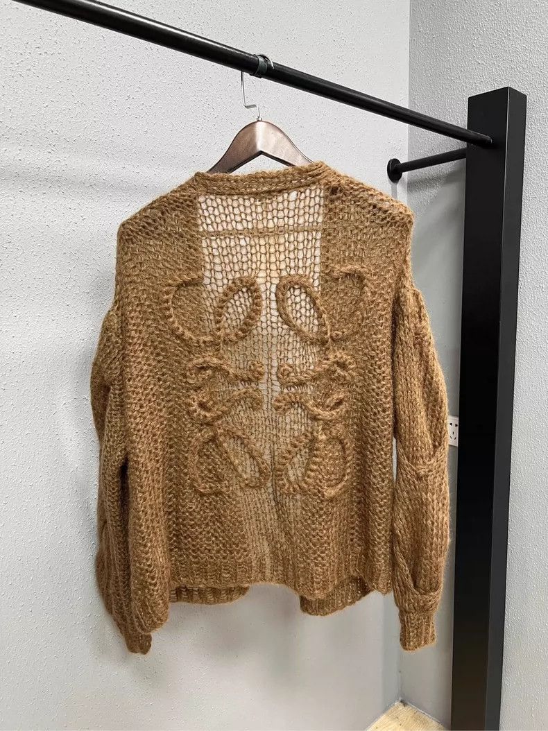Loewe Loewe Openwork Knitted Cardigan in Brown-yf Size US M / EU 48-50 / 2 - 2 Thumbnail
