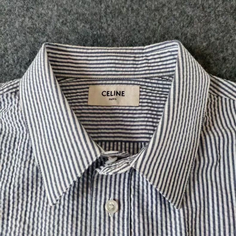 Celine Celine Striped Shirt in Bubble Chiffon-yf Size US M / EU 48-50 / 2 - 3 Thumbnail