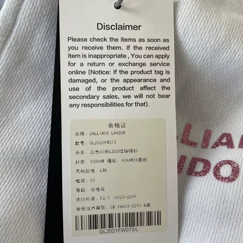 John Galliano Galliano Landor White Zip Hoodie With Logo-yf Size US L / EU 52-54 / 3 - 7 Thumbnail