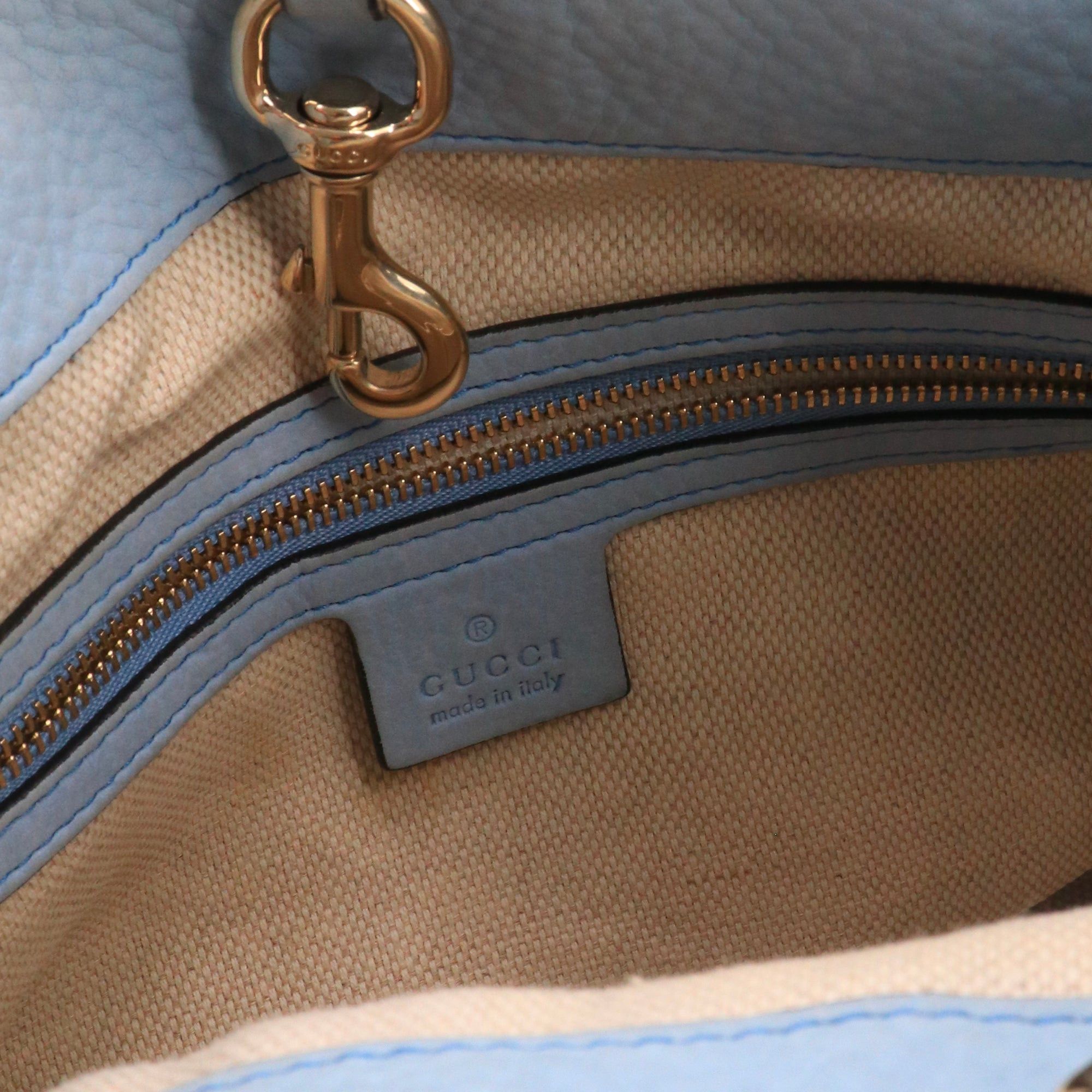 Gucci GUCCI - Gucci Soho tote bag in light blue grained leather Size ONE SIZE - 9 Thumbnail