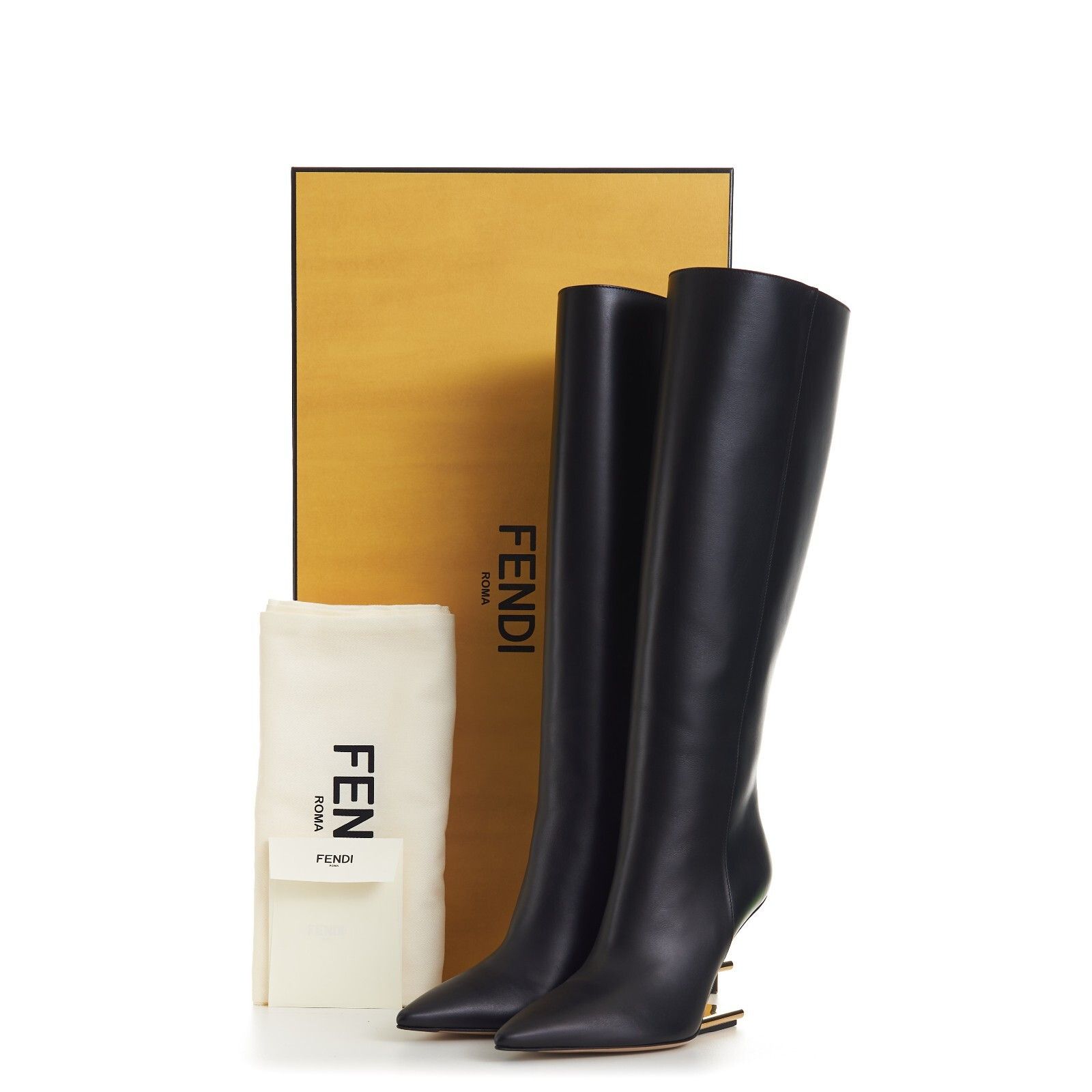 Fendi FIRST Black Leather Tall High-Heeled Boots Size US 6 / IT 36 - 6 Thumbnail