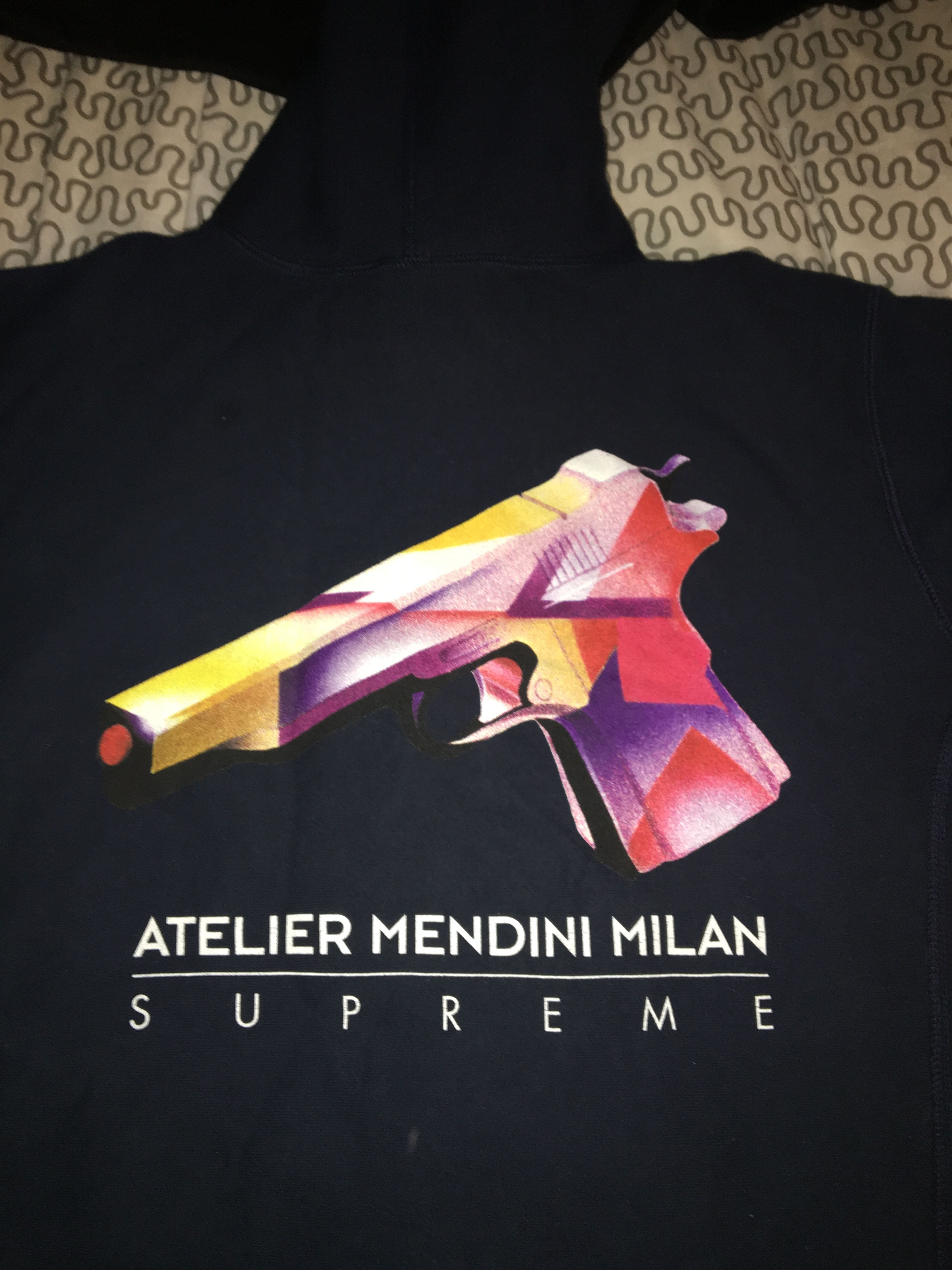 Supreme Supreme Mendini Gun Hoodie Navy Blue | Grailed