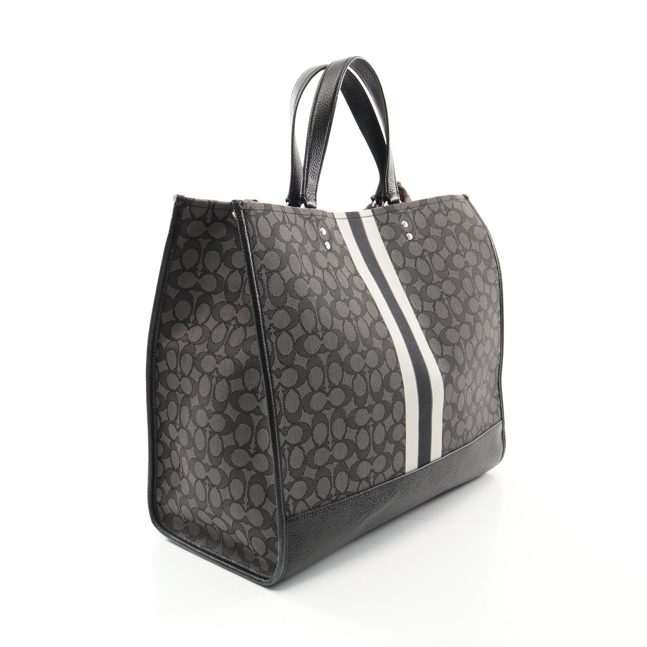 Coach Coach Dempsey Tote 40 Outline Signature Handbag Bag Canvas Leather Dark Gray Black Off White Size ONE SIZE - 2 Thumbnail