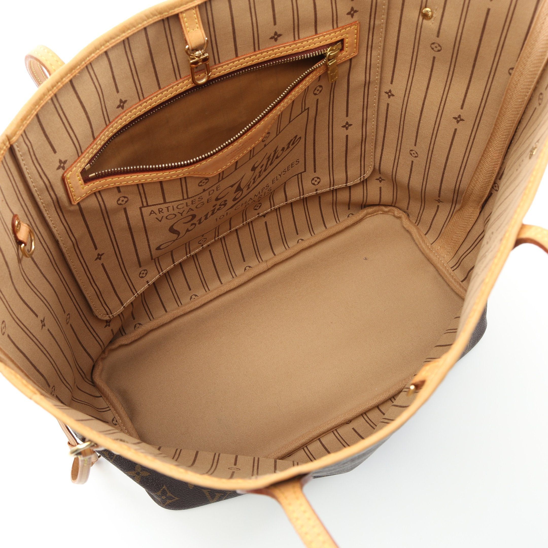 Louis Vuitton Louis Vuitton Neverfull Mm Monogram Shoulder Bag Tote Leather Brown Size ONE SIZE - 3 Thumbnail