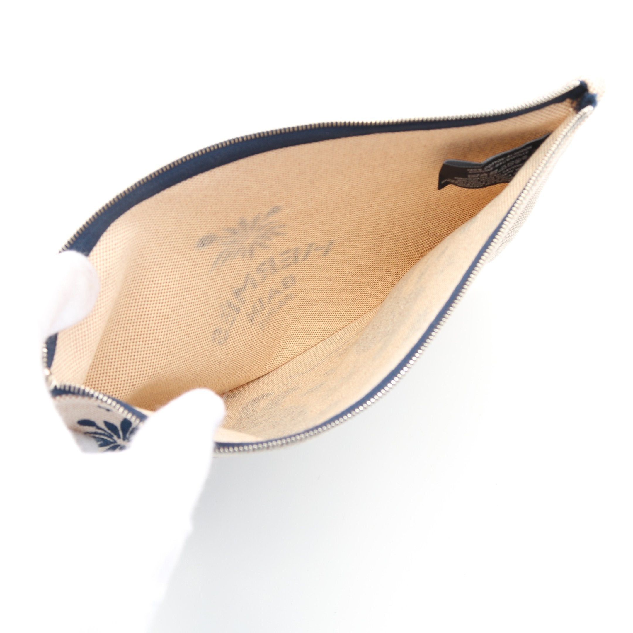 Hermes Hermes New Yachting Gm Pouch Canvas Leather Beige Navy Silver Hardware Size ONE SIZE - 3 Thumbnail