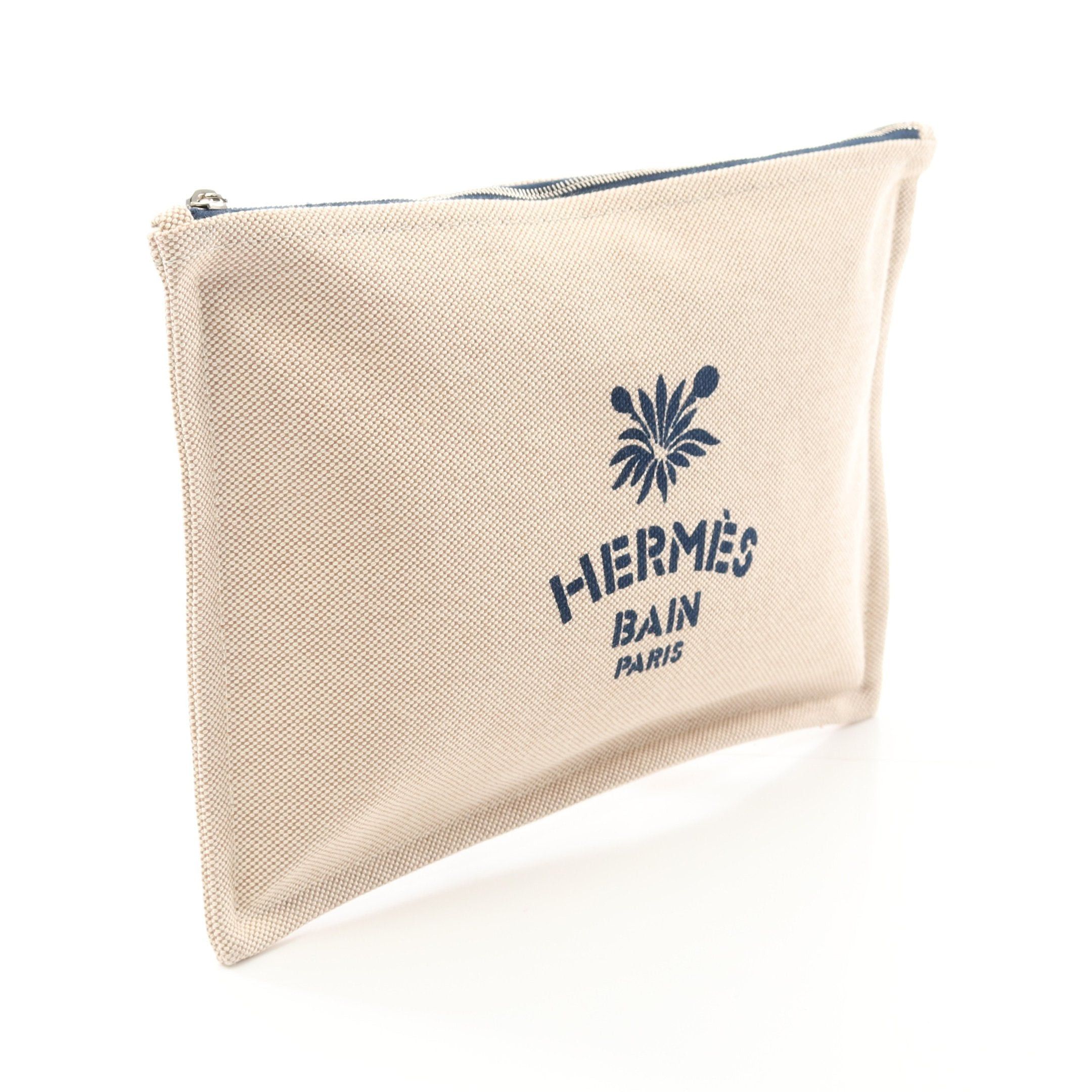 Hermes Hermes New Yachting Gm Pouch Canvas Leather Beige Navy Silver Hardware Size ONE SIZE - 2 Thumbnail